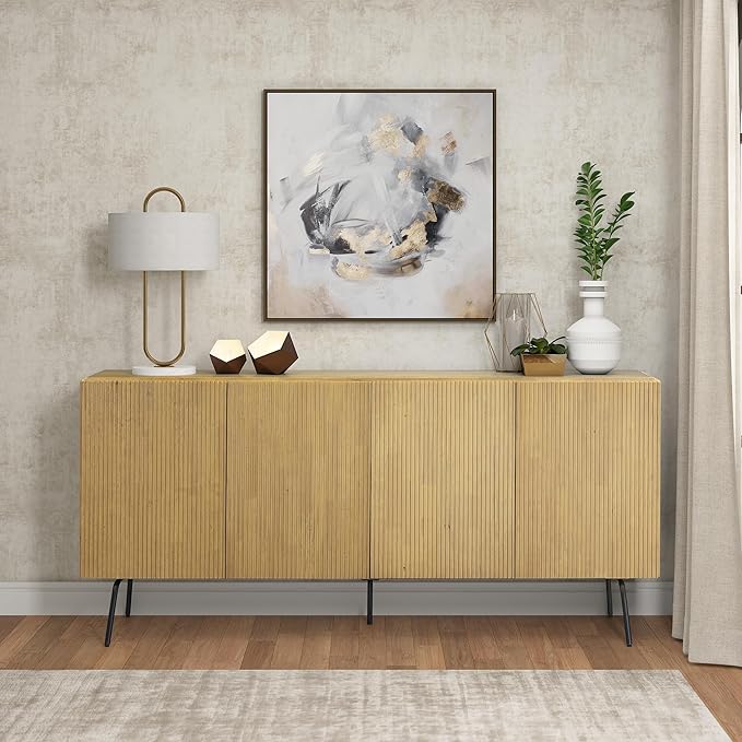 NTC Veil Modern Sideboard with 4 Doors, Buffet Cabinet with Vertical Groove by NTC