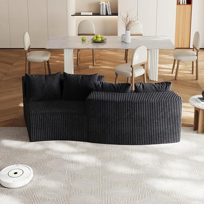 KEIKI Corduroy Curved Sectional Sofa, 2 Seater Symmetrical Modular Semi - Image 5