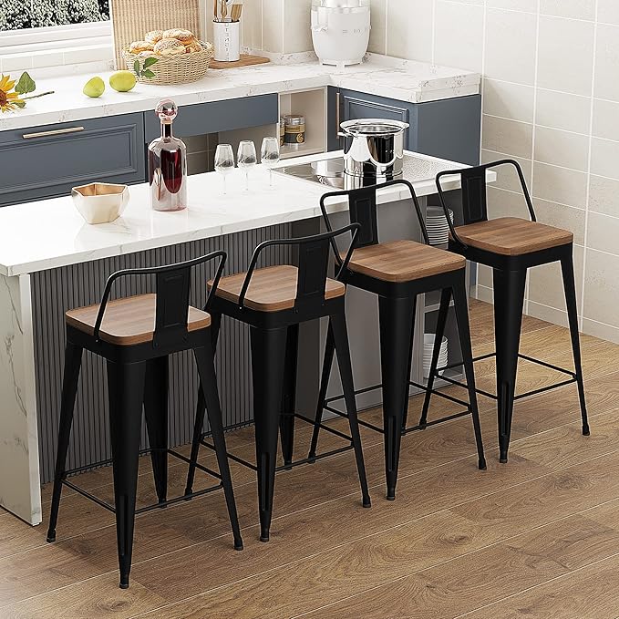 WENTMENT Metal Bar Stools Set of 4 Counter Height Barstools - Image 4