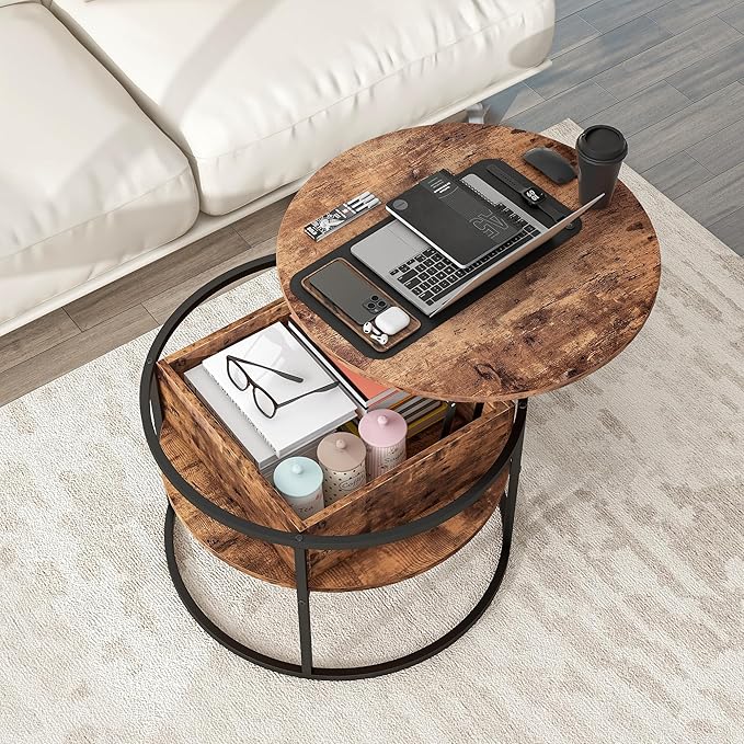 Round Lift Top Coffee Table, Coffee Tables Living Room, Wood Farmhouse Coffee by HOJINLINERO