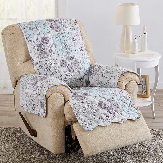 Reversible Floral Patchwork Furniture Protector Scalloped Edge Stain Resistant by GreatBayHome