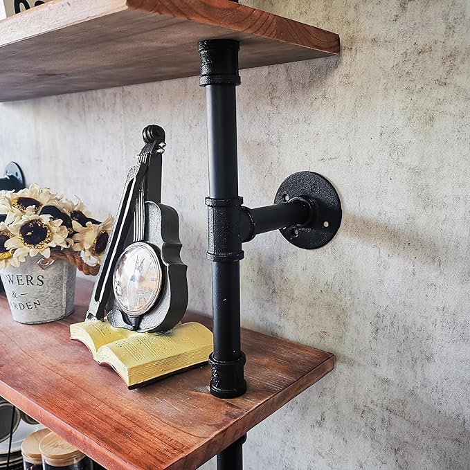 Pipe Industrial Shelves, Wall Mounted Wood Metal Ladder Rustic Bookshelf - Image 8