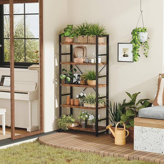 VERMESS 5 Tier Bookshelf, Tall Book Shelf, Vintage Industrial Bookcase - Image 6