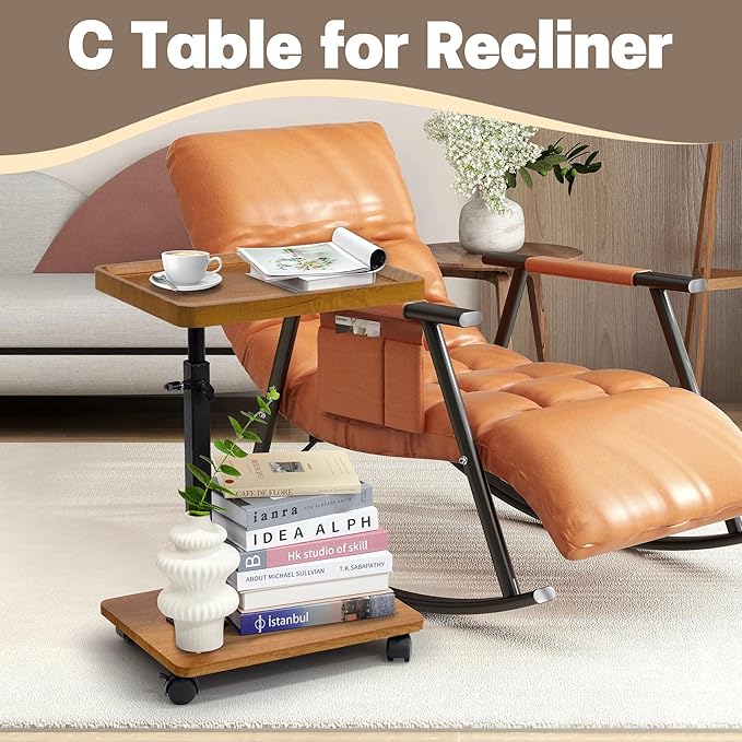 Aoligrace C Shaped End Table Adjustable Height, 360° Swivel Side Table - Image 4