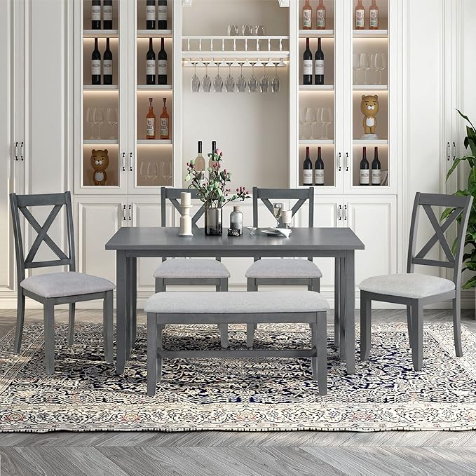 Ball & Cast 6-Piece Dining Table Set, Rectangular Dining Room Foldable Table - Image 7