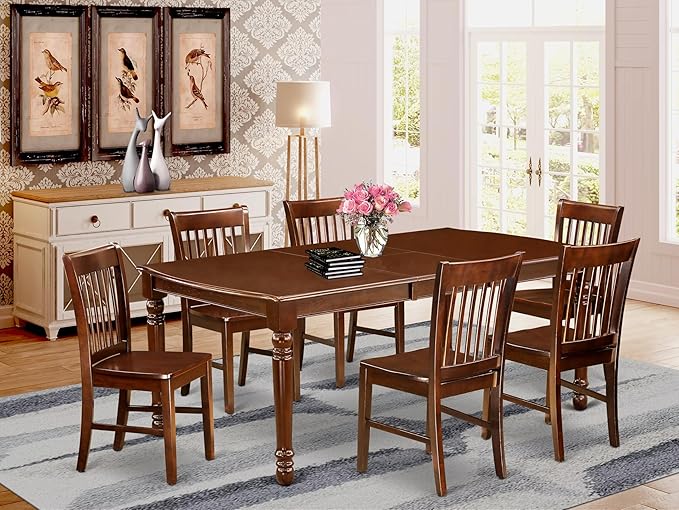 East West Furniture DONO7-MAH-W 7 Piece Dining Table Set Consist of a Rectangle - Image 2