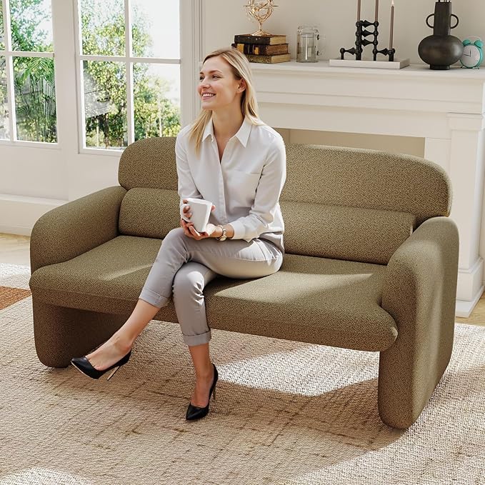 Furnimart Modern Loveseat Sofa, Comfy Upholstered Minimalist Couch, Small - Image 4