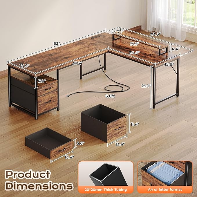 PRAISUN 63 Inch L Shaped Desk - Image 2