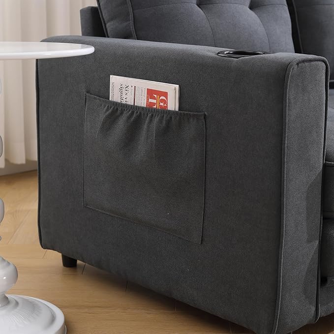 ERYE 3 Fold Tufted Upholstered Futon Sofa Bed Modern Convertible Foldable Floor - Image 9
