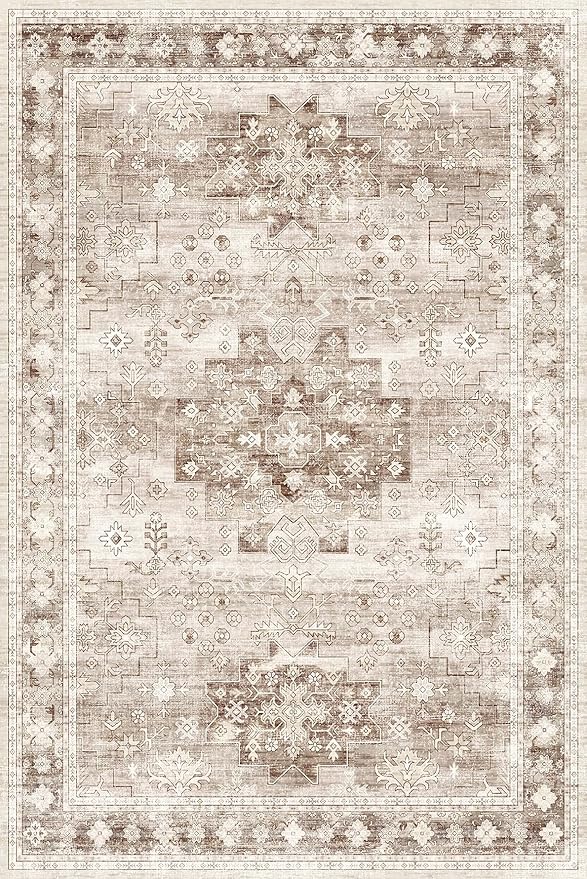 Washable Neutral Farmhouse Living Room Rug, 6x9 Area Rugs - Image 2