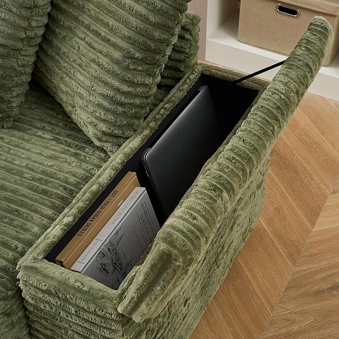 KEIKI 114" Corduroy Sofa with Cup Holders & Storage, L Shaped Sleeper Cloud - Image 5