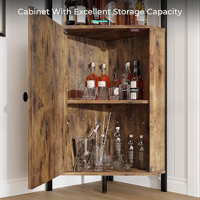 63” Corner Bar Cabinet with Wine Rack, 5-Tier Farmhouse Liquor Cabinet with - Image 6