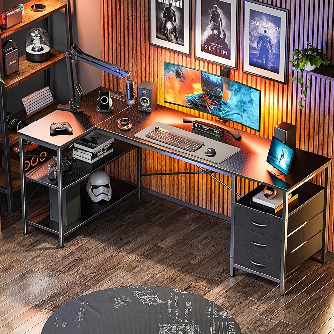 Huuger L Shaped Desk with Power Outlets, 63 Inch Reversible Computer Desk with - Image 8