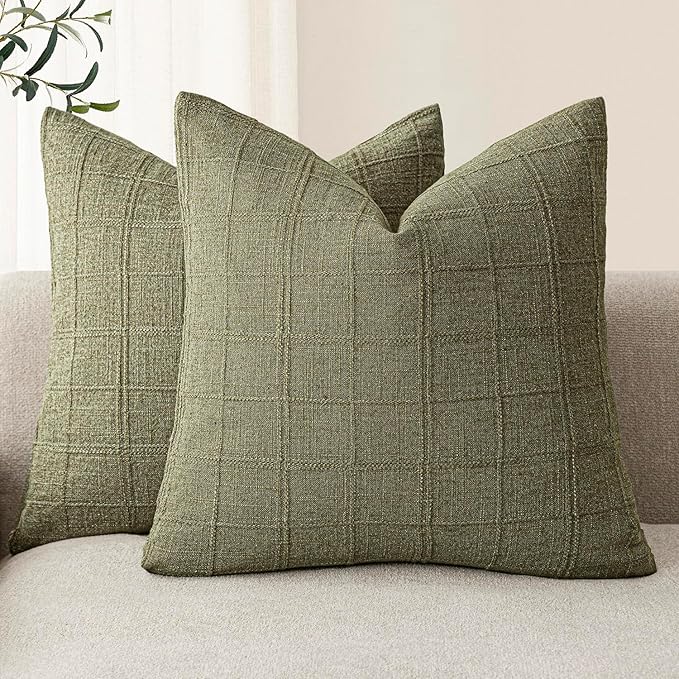 Foindtower Set of 2 Decorative Linen Check Throw Pillow Covers Neutral by Foindtower