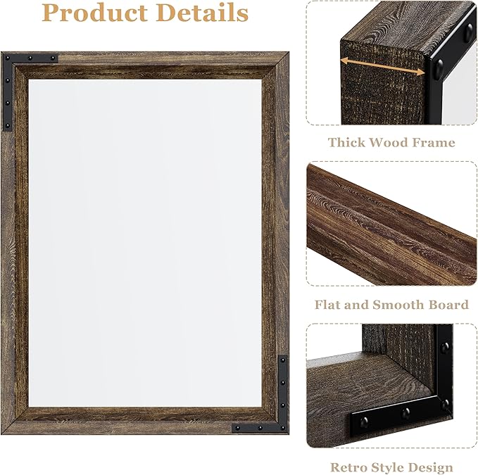 YOSHOOT Farmhouse Bathroom Mirror, Rustic Wood Mirror, Wooden Framed Vanity - Image 6