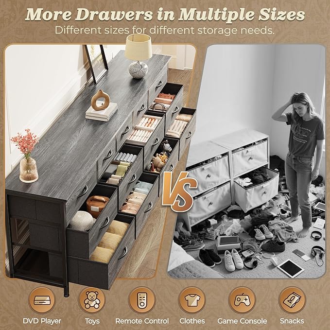 Huuger 70 Inch Dresser for Bedroom, TV Stand for 65, 80 Inch TV, 13 Fabric - Image 7