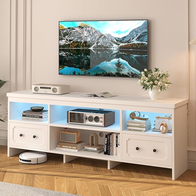 IRONCK TV Stand for 75 Inch TV, Power Outlets and Open Shelf, Media Console TV by IRONCK