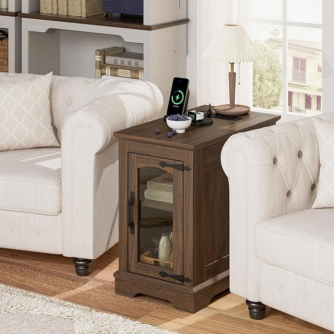 Narrow End Table with Storage, Farmhouse Side Table with Power Outlets & USB - Image 6