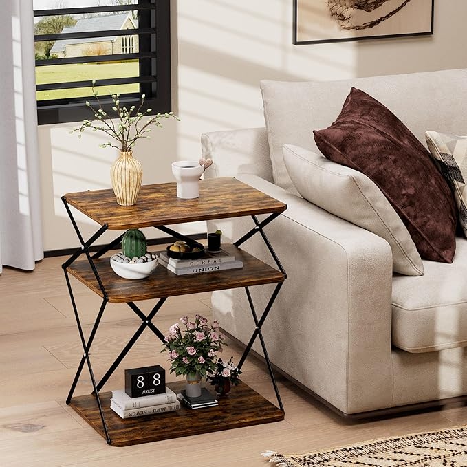3-Tier End Table Set of 2 Small Side Table Tall Bedside Night Stand - Image 2