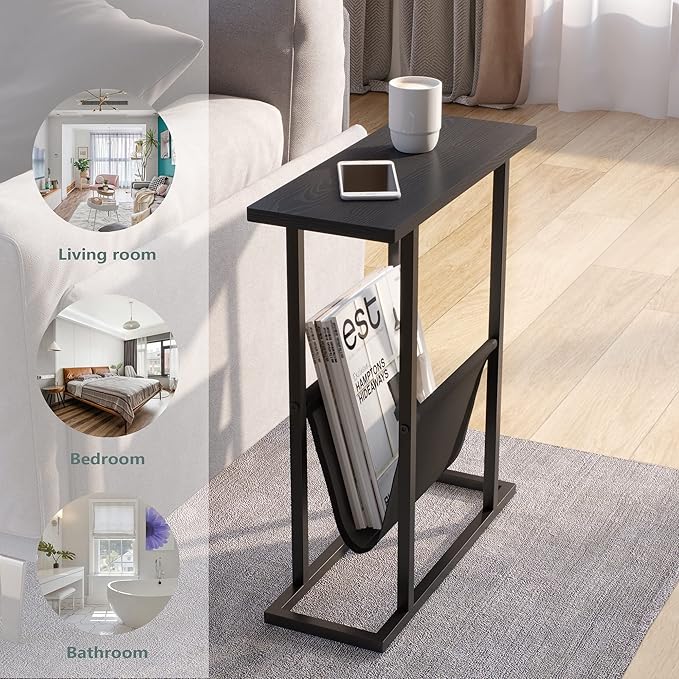 Yusong Small Narrow Side Table for Small Spaces, 17.7" W Slim End Table - Image 4