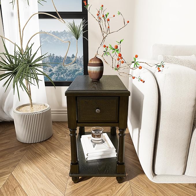 LEEMTORIG Set of 2 Solid Wood End Table Narrow Side Table - Image 4