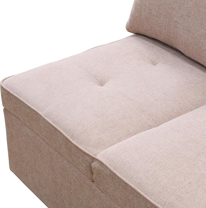 Convertible Ottoman Sofa with Storage, Modern Sackcloth Futon Couch with 2 - Image 6