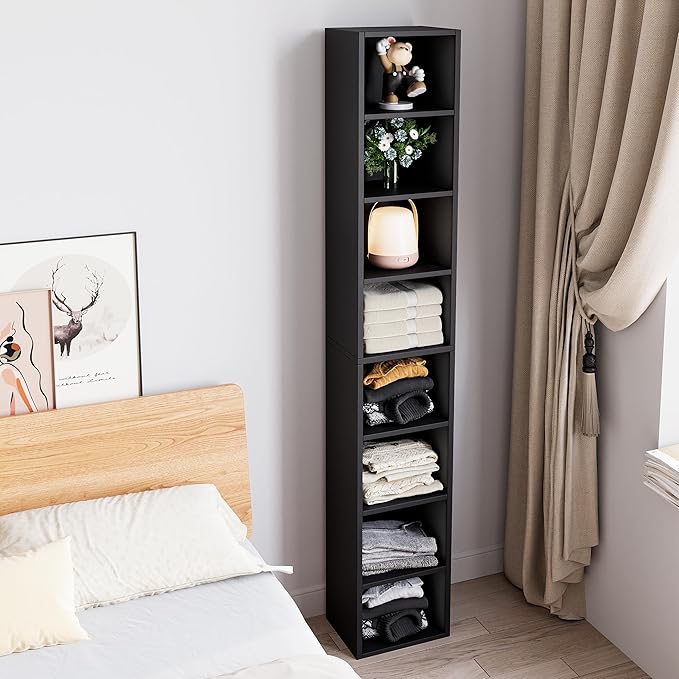 Bamjoy 71 Inches Tall Narrow Bookcase, 8-Tier Slim CD DVD Media Tower Rack - Image 6