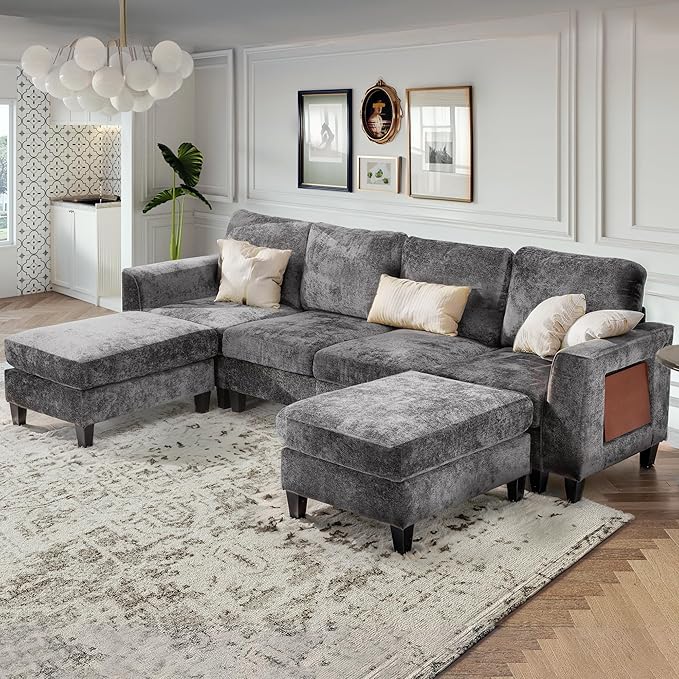 COLAMY 118" U-Shaped Sectional Couch, 4-Seat Modular Sofa by COLAMYINC