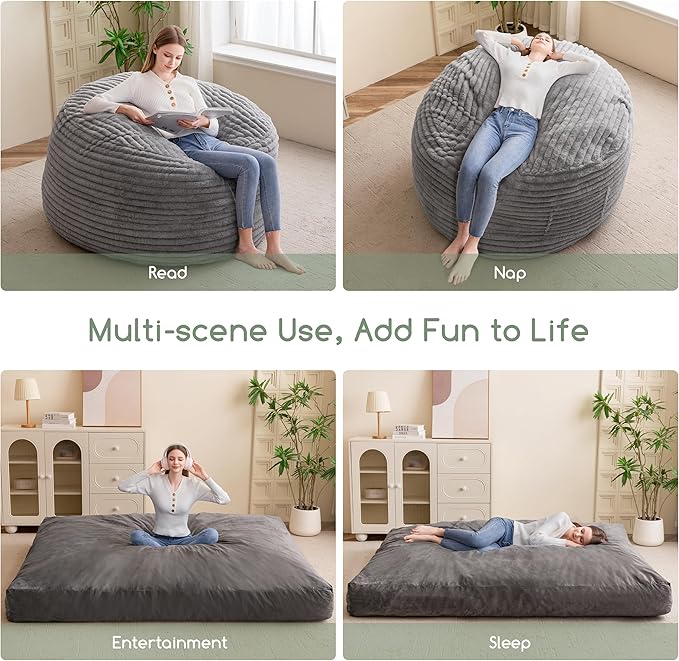 Giant Bean Bag Chair Bed for Adults, Convertible Beanbag Folds from Lazy Chair - Image 6