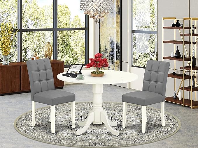 East West Furniture DLAS3-WHI-41 3 Piece Dining Table Set consists A Wooden - Image 2