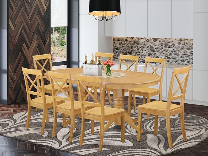 East West Furniture VABO9-OAK-W 9 Piece Modern Dining Table Set Includes an - Image 2