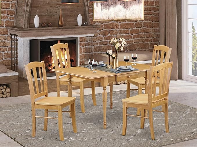 East West Furniture MZDL5-OAK-W 5 Piece Dining Room Table Set Includes a - Image 2