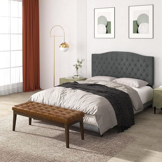 End of Bed Bedroom Bench, Faux Leather Upholstered Tufted Bench - Image 3