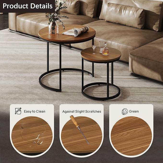 Nesting Tables Set of 2, Round Coffee Table, Small Nesting Coffee Table - Image 4