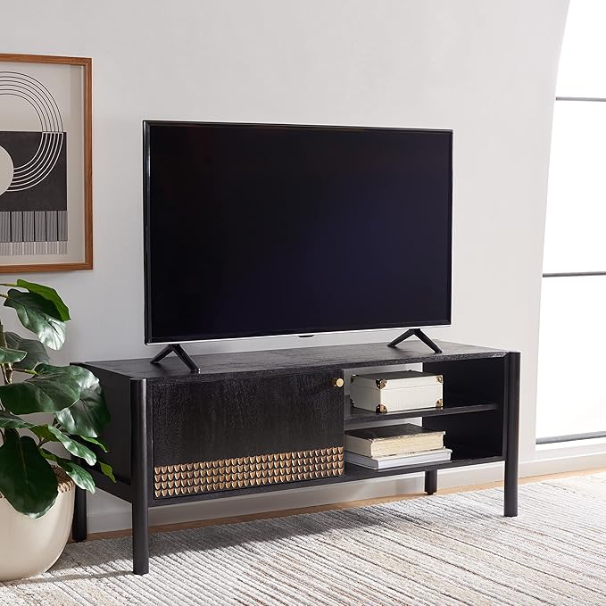 SAFAVIEH Home Collection Errington Black/Gold Accents Solid Wood 2-Shelf Media by SAFAVIEH