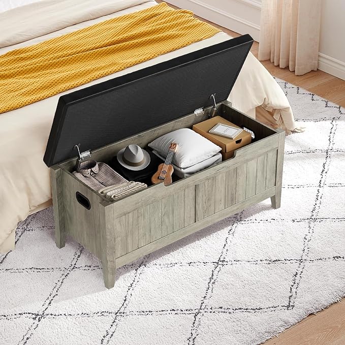 GAOMON Storage Bench with Padded Seat, 39.4” Wooden Chest Storage Box with 2 - Image 9