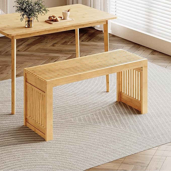 HOOBRO Dining Bench, 35 inch Bamboo Entryway Bench, Farmhouse Kitchen Table - Image 2