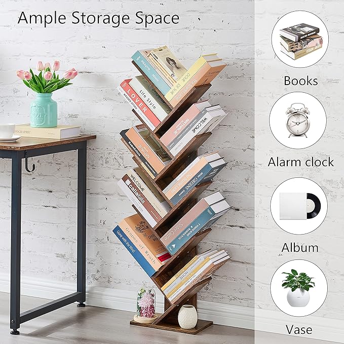 Hoctieon 10 Tier Tree Bookshelf, 10 Shelf Bookcase, Free Standing Tree Bookcase - Image 7