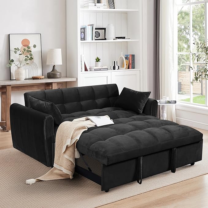 Ball & Cast 65" 3 in 1 Large Sleeper Sofa Bed, Velvet Upholstered Pull Out Couch by BallCast