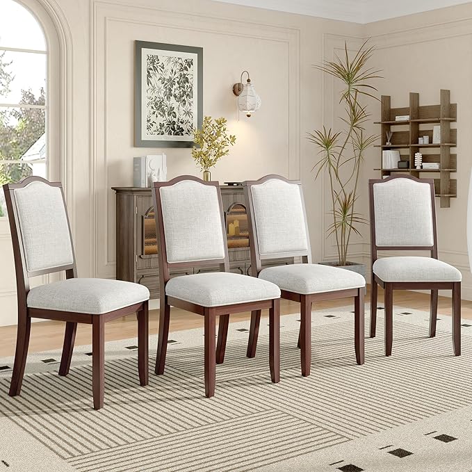 Merax Upholstered Dining Chairs Set of 4, Farmhouse Chair by Merax