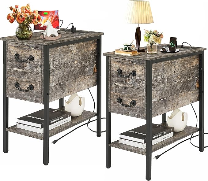 VECELO End Tables, Narrow Nightstands by VECELO