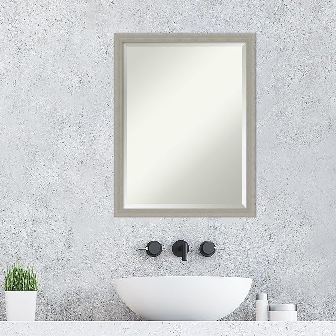 Amanti Art Grey Wall Mirror 26x20 Woodgrain Stripe Grey Rectangle Bathroom - Image 5