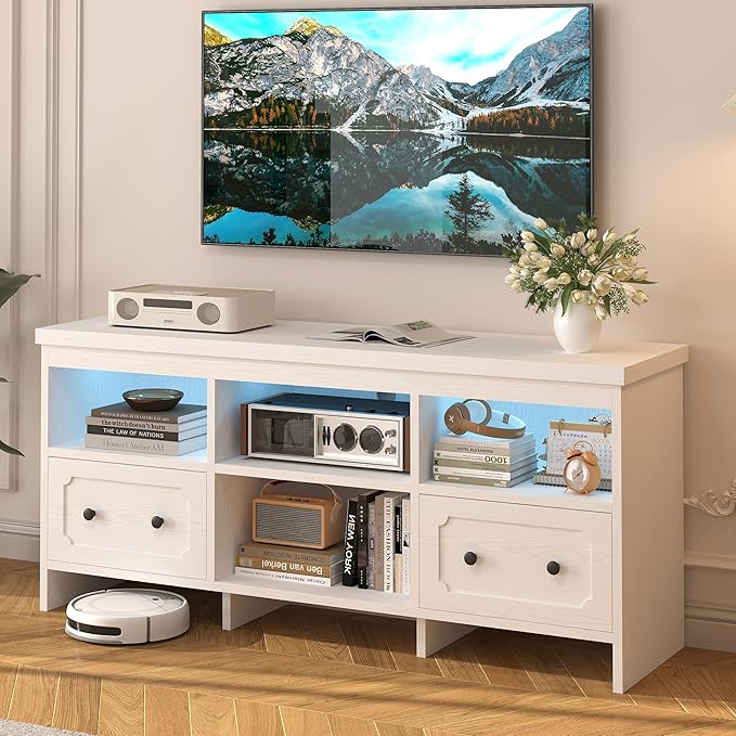 IRONCK TV Stand for 65 Inch TV, Power Outlets and Open Shelf, Media Console TV by IRONCK