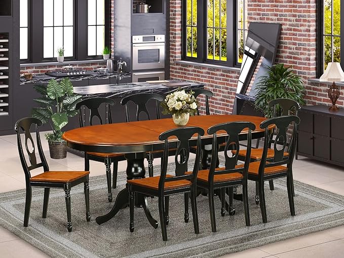 East West Furniture PLKE9-BCH-W 9 Piece Dining Table Set Includes an Oval - Image 2