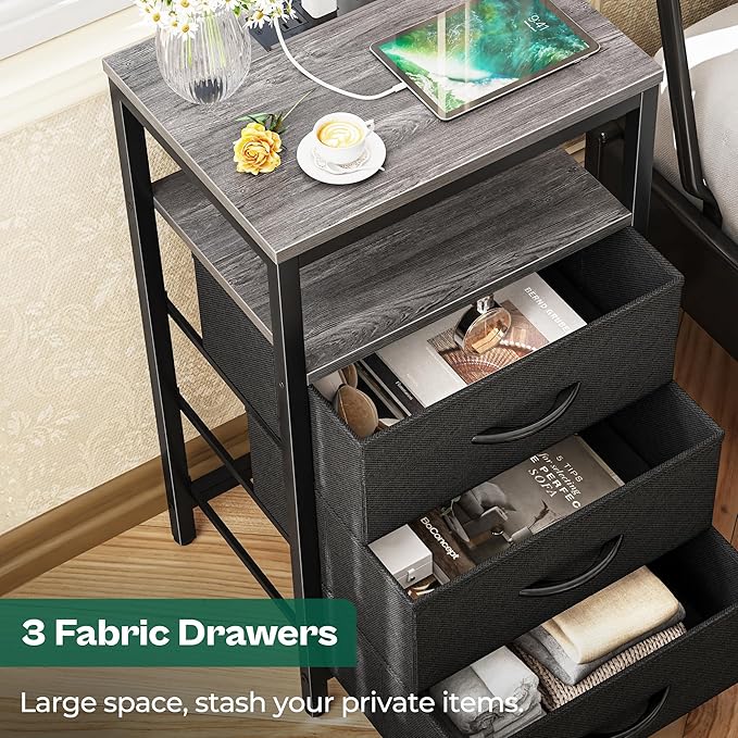 Huuger Nightstand with Charging Station, 27.6 Inch End Table Bedside Table with - Image 7