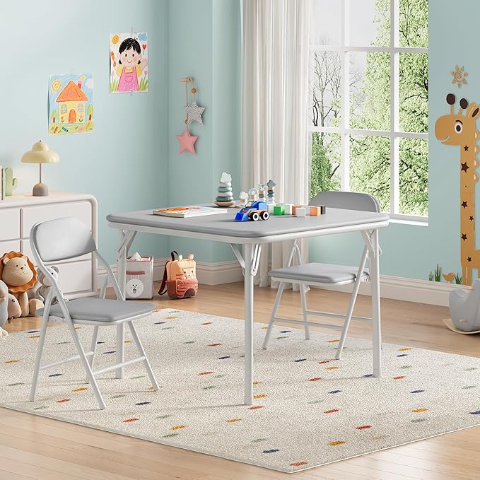 GarveeHome 3-Piece Kids Folding Table and Chairs Set, Toddlers Children's by GarveeHome