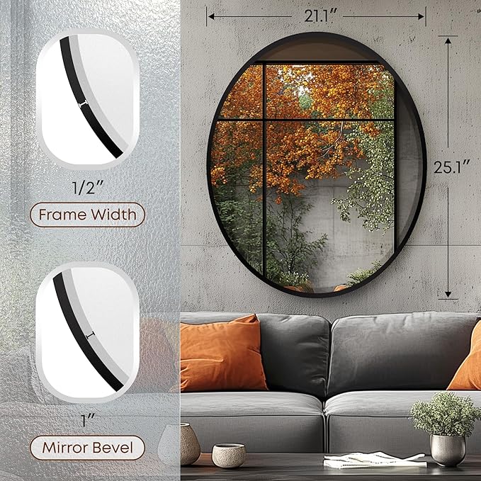 OVALCREST - Oval Wooden Beveled Wall Mirror - Image 3