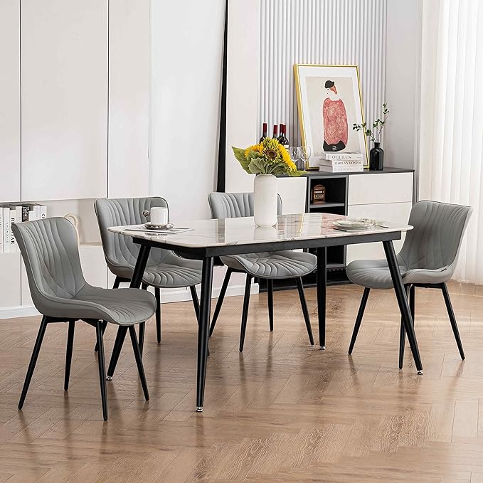 YOUTASTE Grey Dining Chairs Set of 2 Faux Leather Upholstered Kitchen Dining - Image 6