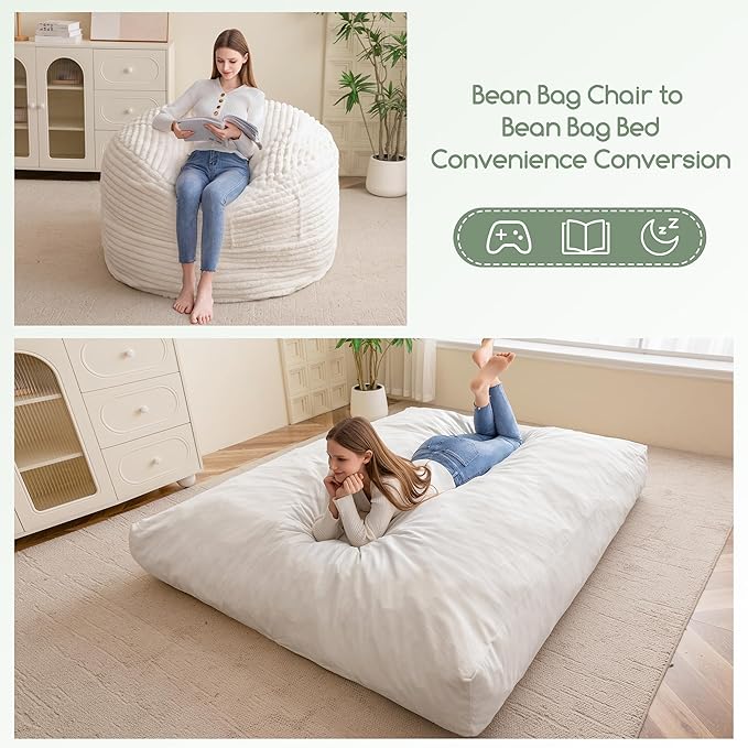 Giant Bean Bag Chair Bed for Adults, Convertible Beanbag Folds from Lazy Chair - Image 3