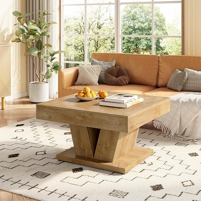 LITTLE TREE Square Coffee Table, Modern Rustic Coffee Table - Image 5